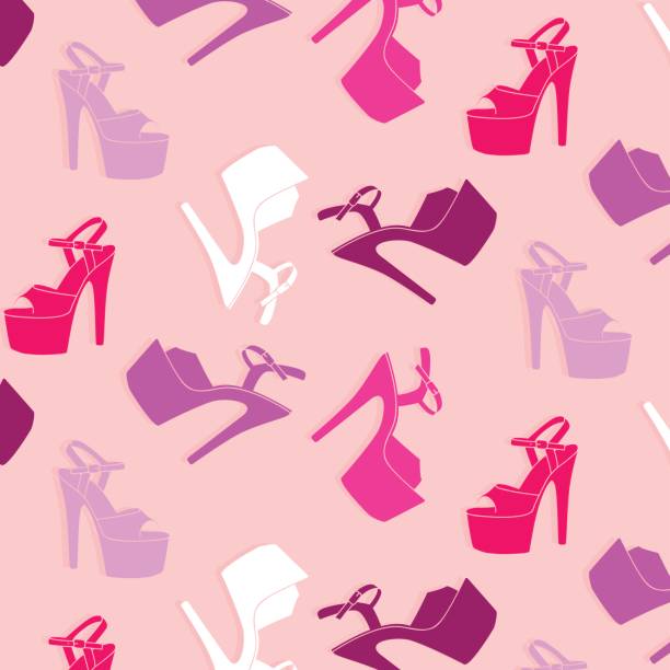 illustrations, cliparts, dessins animés et icônes de chaussures sexy de danse pole vecteur. modèle de hauts talons pour striptease, danseuse exotique jaune rayé à noir, bottes. chaussures érotiques adultes silhouette impression - wallpaper stripper