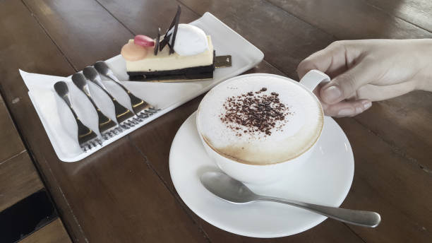 istock Vintage filtered of hot coffee with cheese cake 682920578