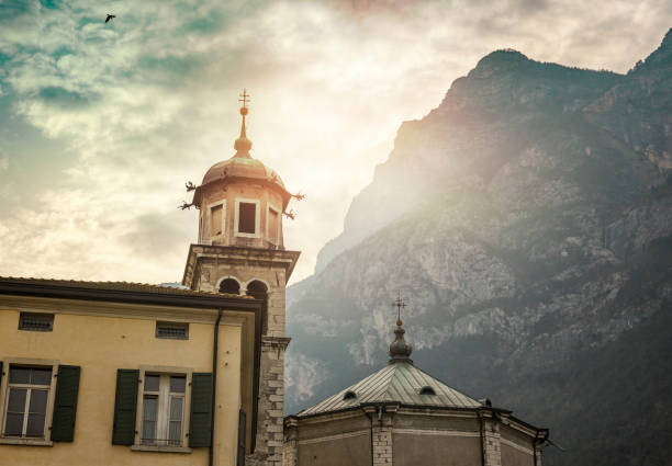 The Parish church of the holy Benedict in Limone that sits on the edge of the beautiful lake Garda in Italy, Europe. The church was built in 1691.