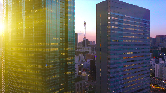 Skyscrapers in Shiodome at dusk