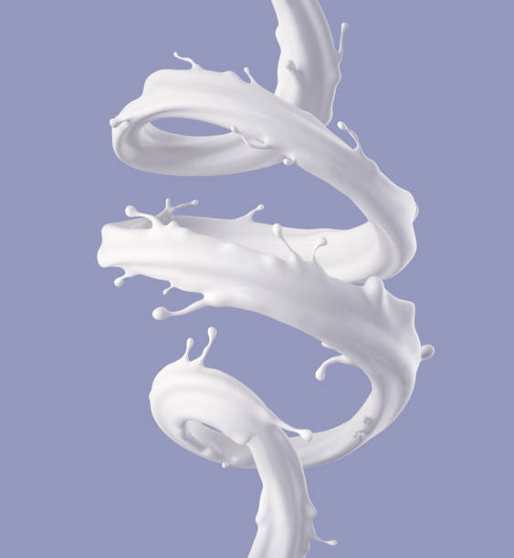 istock 3d render, digital illustration, milk spiral jet, white splash, liquid wave, paint, loops, curvy line, pastel background 682925068