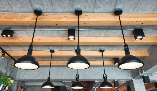 Modern hanging lamp style in room.