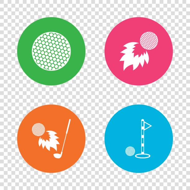 illustrazioni stock, clip art, cartoni animati e icone di tendenza di icone della pallina da golf. palla di fuoco con simbolo del club. - golf ball golf fire backgrounds