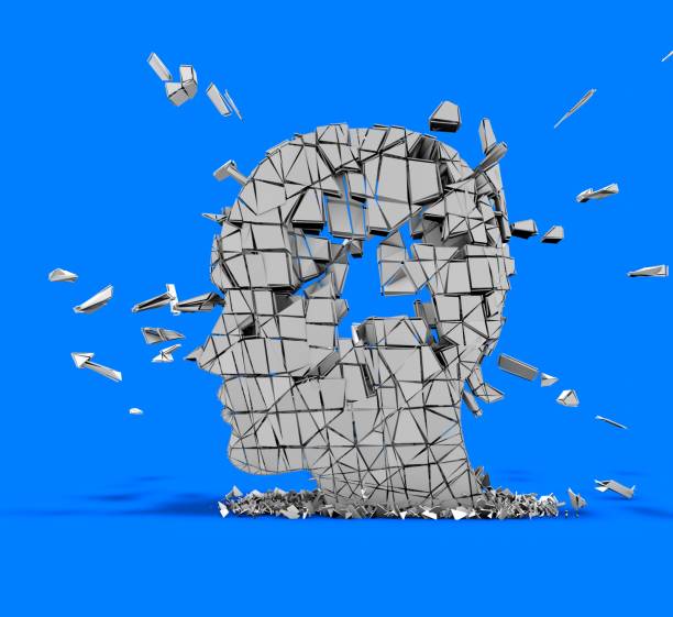 istock Stressed person abstract concept with shattered face profile. 682946916
