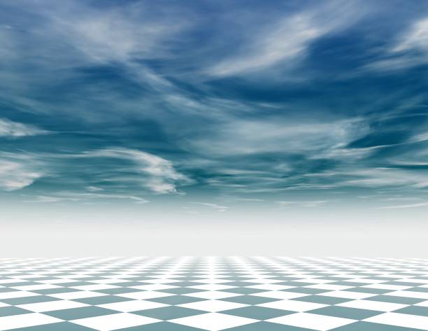 istock Abstract blue chess background with chess board and blue sky. 682947260