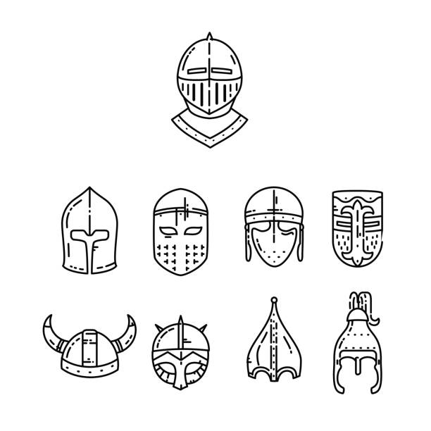 ilustraciones, imágenes clip art, dibujos animados e iconos de stock de icono del casco medieval - templarios