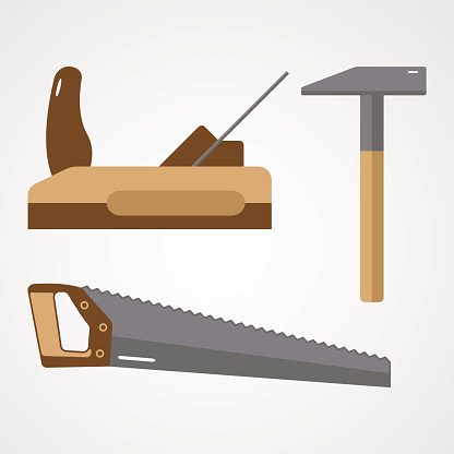 Vector Flat Tools Saw Plane Hammer Stock Illustration - Download Image Now  - Carpentry, Clip Art, Cut Out - iStock
