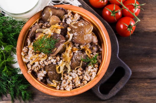 istock Boiled buckwheat with mushrooms 682954684