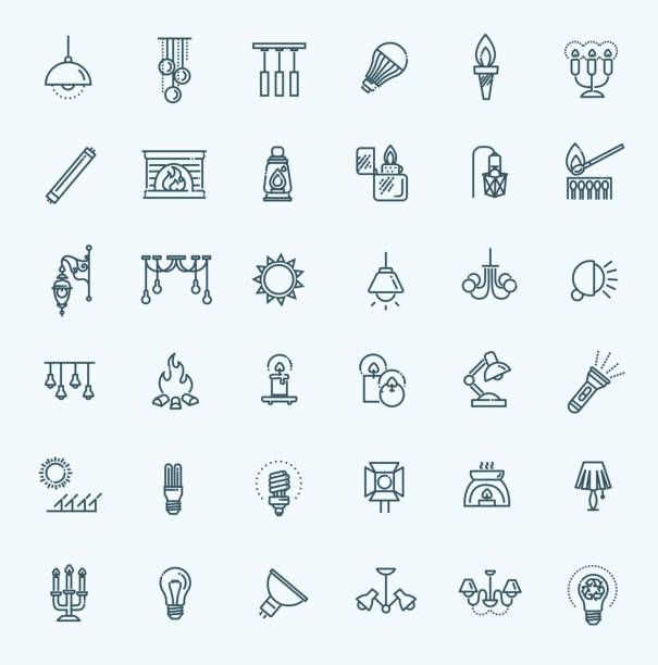 Lamp flat Icon Set Outline Lamp Icon Set - Vector Graphics. llumination solar street lights stock illustrations