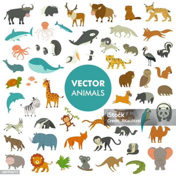 Vector Illustration Of Simple Cartoon Animal Icons Stock Illustration - Download Image Now