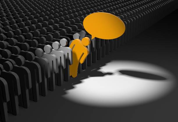 istock Person looks out from the crowd. 3d illustration 682958780