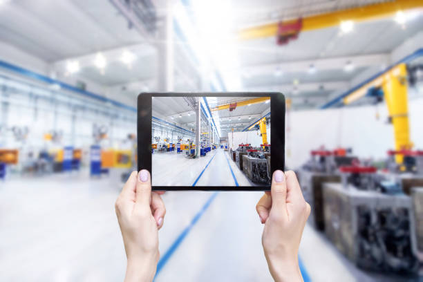 istock Digital tablet & factory & construction machinery 682964958