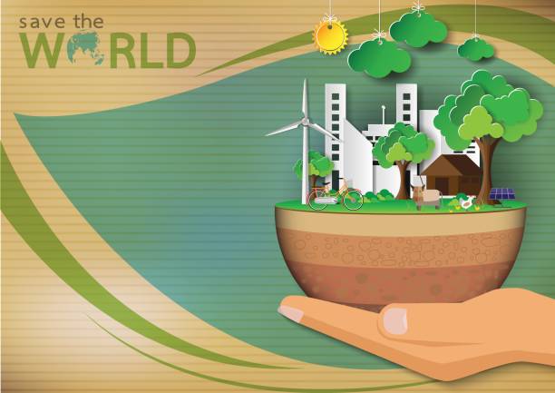 Green Eco concept background. Green Eco concept background.Eco life in green city with save the world concept design.Vector illustration. world environment day stock illustrations