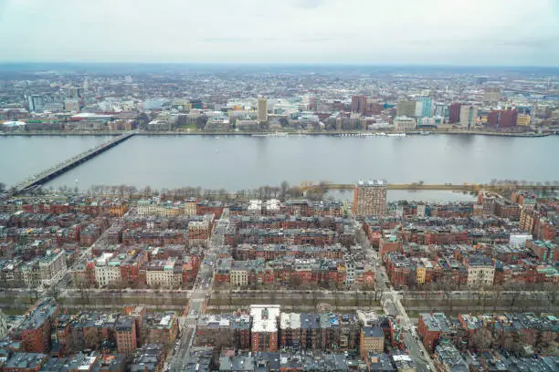 Photo of Aerial view over Boston and Charles River - BOSTON , MASSACHUSETTS - APRIL 3, 2017