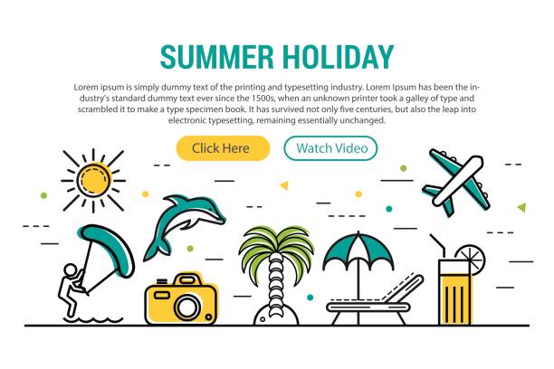 letnie wakacje - prostokątny nagłówek strony - banner contemporary set white stock illustrations