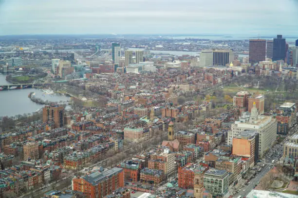 Photo of Wide angle aerial view over the city of Boston - BOSTON , MASSACHUSETTS - APRIL 3, 2017