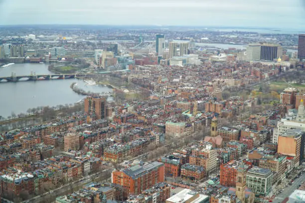 Photo of Wide angle aerial view over the city of Boston - BOSTON , MASSACHUSETTS - APRIL 3, 2017