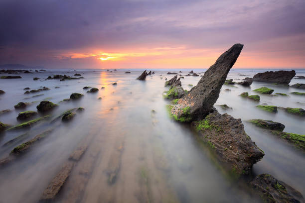 Nice sunset at Barrika beach (Biscay, Basque Country) stock photo