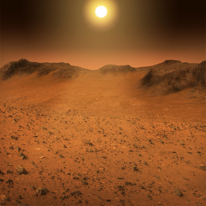3D illustration of an awesome view over the red planet Mars surface.