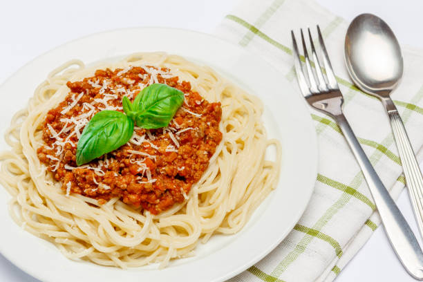 istock Spaghetti bolognese on a white plate 683010150