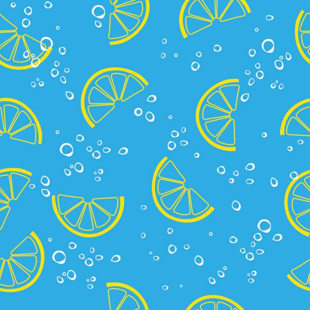 Lemonade seamless vector pattern. Lemon and sparkling water. Blue lemonade seamless vector pattern. polypodiaceae stock illustrations