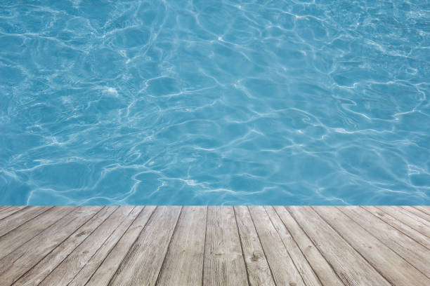 istock blue water surface background texture with wood floor 683014248