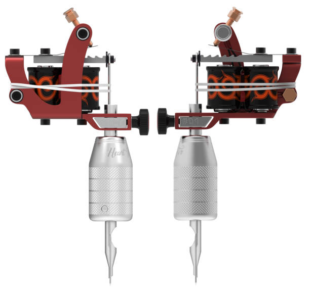 Metallic red tattoo machine with ornament set