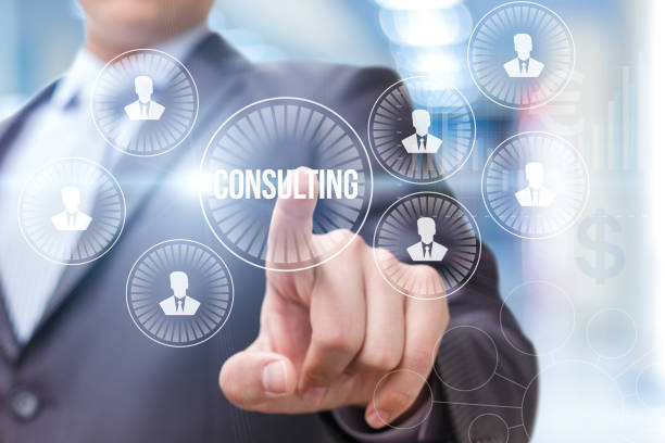 istock Businessman touched consulting services icon . 683018328