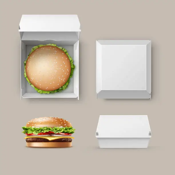 Vector illustration of Vector Set of Realistic Container fwith Hamburger