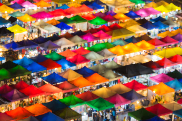 istock Night blurred bokeh light market top view 683031430