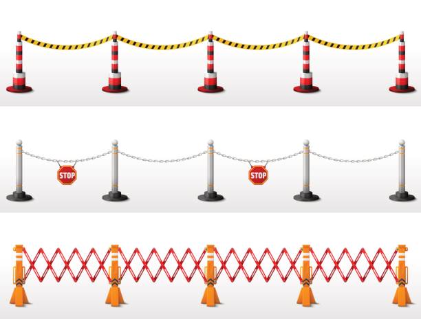Different types of safety barriers vector art illustration