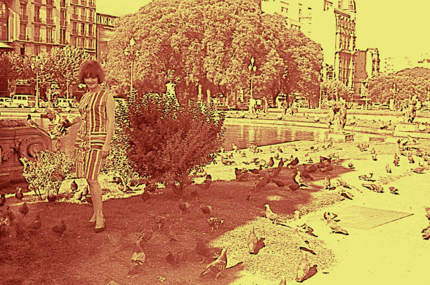 istock Vintage travel image in a park with pigeons 683034206