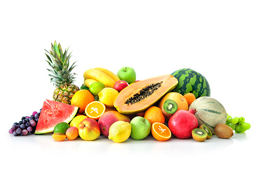 Assortment of exotic fruits isolated on white