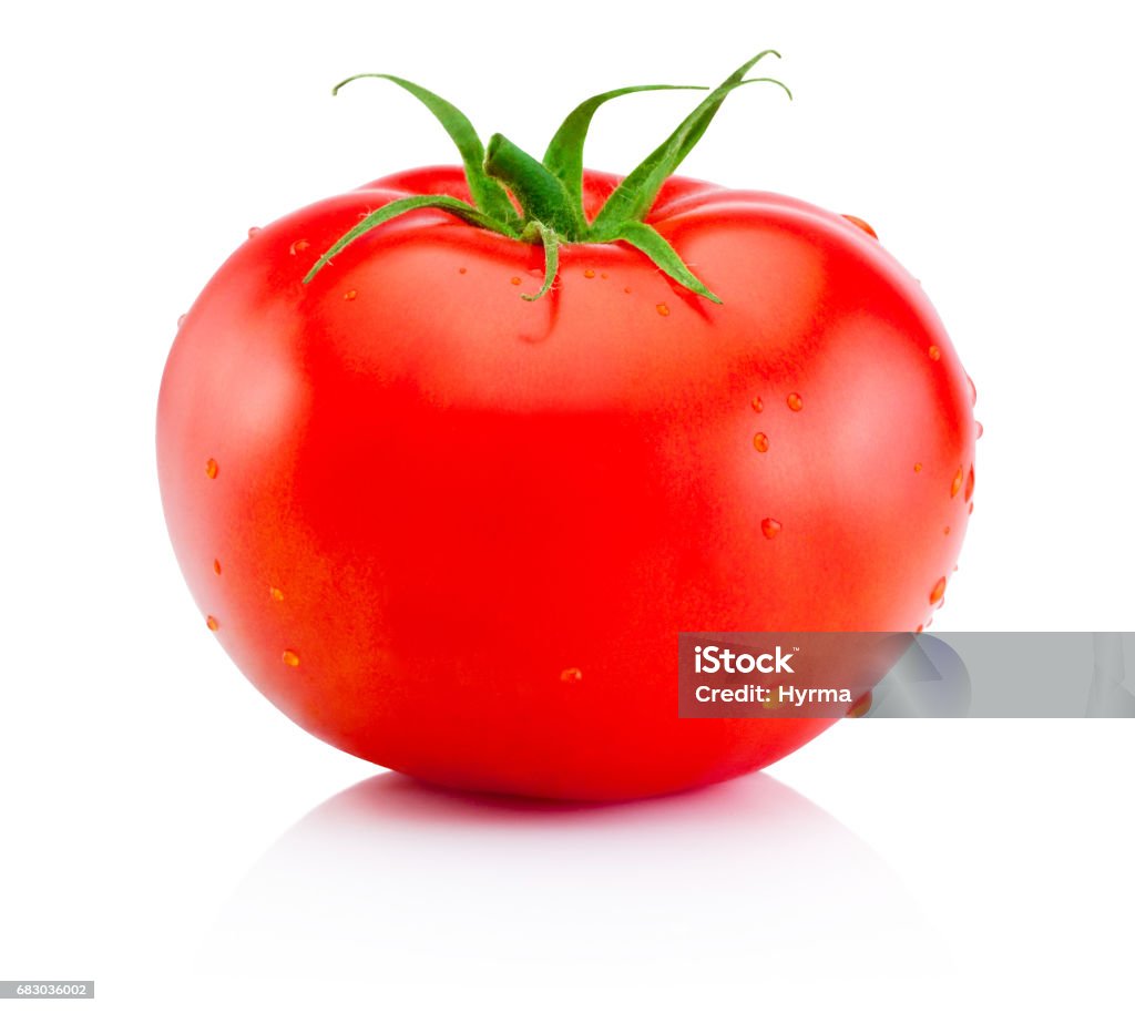 Succoso pomodoro rosso maturo isolato su sfondo bianco - Foto stock royalty-free di Pomodoro