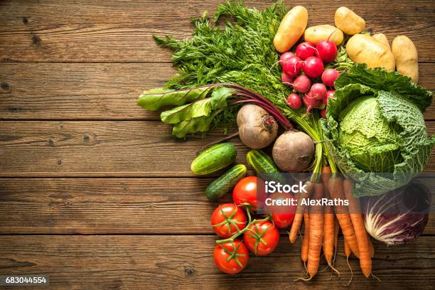 Assortment Of The Fresh Vegetables Stock Photo - Download Image Now - Vegetable, Cabbage, High Angle View