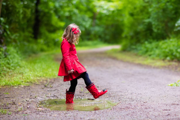 istock Little girl walking in the rain 683045026