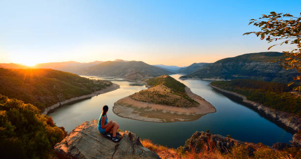 Magnificent summer sunset at the meander of Arda River, Bulgaria