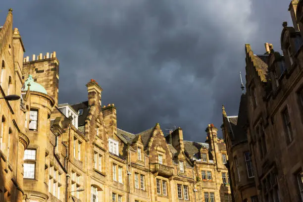 historic buildings at the Cockburn Street in the old town of Edinburgh, Scotland