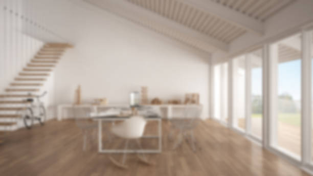 istock Blur background interior design, minimalist white and gray office, architect and planning department 683091374