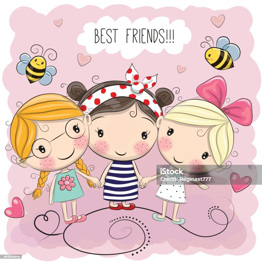 Three Cute Cartoon Girls Stock Illustration - Download Image Now - Girls,  Adult, Art - iStock