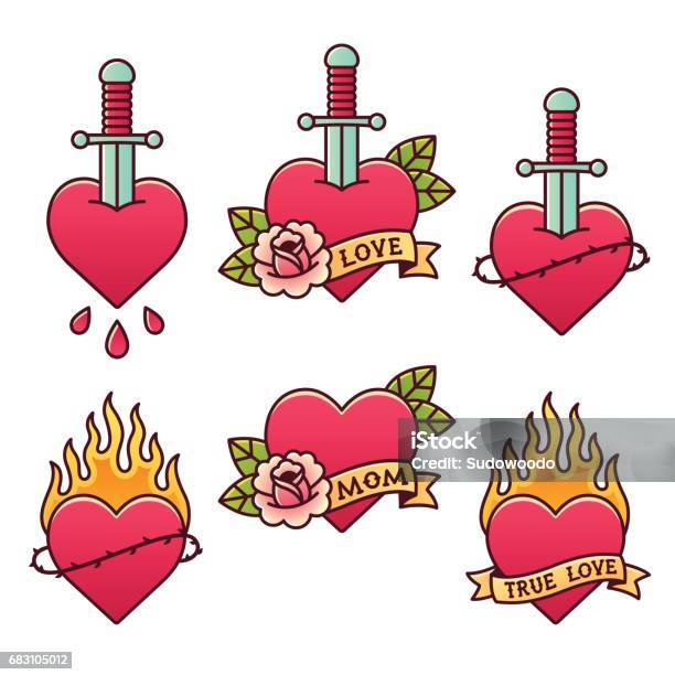 Traditional Tattoos Set Stock Illustration - Download Image Now - Tattoo, Heart Shape, Flash