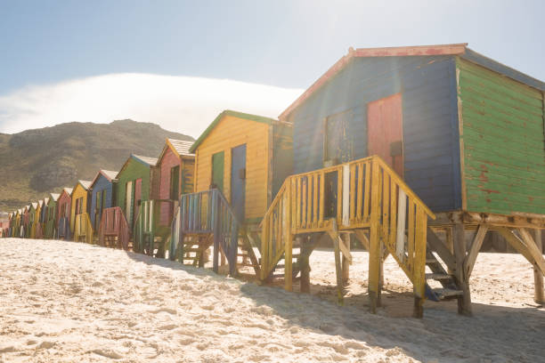 istock Colorful huts on sand against mountain 683105734