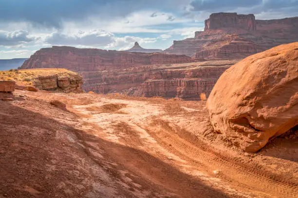 Chicken Corner - a popular 4wd trail coming to the edge of the Colorado River canyon in the Moab area, Utah