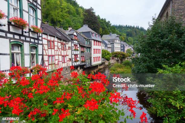 Monschau In The Eifel Region Germany Stock Photo - Download Image Now - Monschau, Germany, Geranium