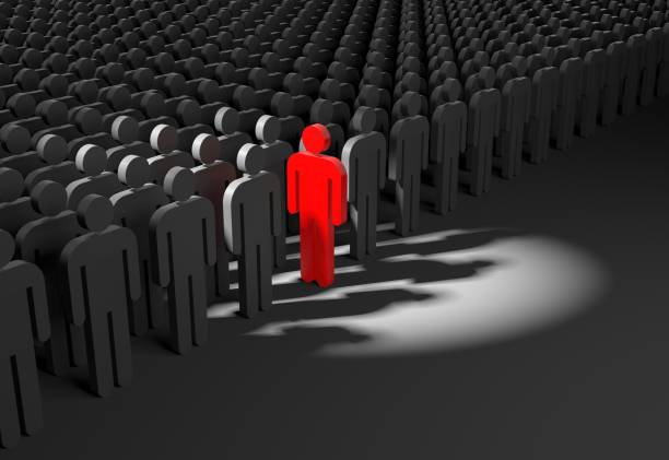 istock Person looks out from the crowd. 3d illustration 683111460