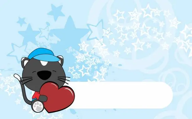 Vector illustration of cute baby black cat hug heart background
