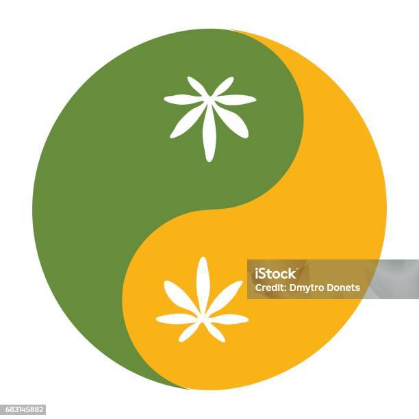Yin And Yang Symbol Also Known As Taijitu As A Symbol Of Harmony With Cannabis Leaf Stock Illustration - Download Image Now