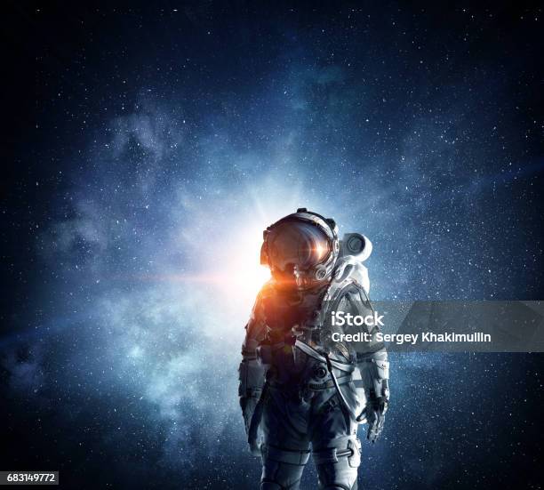 Astronaut In Outer Space Mixed Media Stock Photo - Download Image Now - Astronaut, Moon, Galaxy