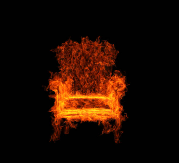 poltrona in fiamme - burnt furniture chair old foto e immagini stock