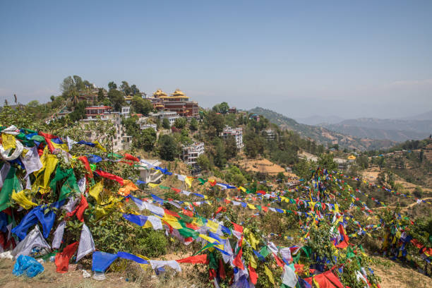 Prayer flag mountain near Namobuddha monastery.